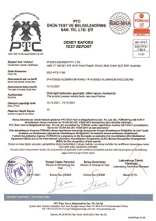 IP Enclosures Test Certificate Extract - TS EN 60529 IP66 Aluminium Enclosures